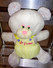 PL/ PELUCHE VINTAGE STYLE PUFFALUMP TOILE OURS JAUNE PARME POIS JE T'AIME 40CM