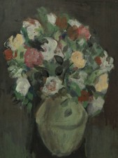 TURAN SELIM  BEAU TABLEAU moderne BOUQUET DE FLEURS vase Turc école de Paris