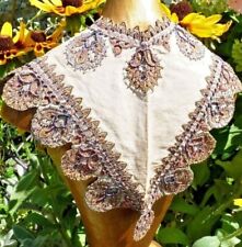 ANCIEN COL TOILE de Nîmes MOTIFS à L'INDIENNE IMPRIMÉE BRODÉE de PERLES XIXe