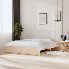 Cadre de Lit Blanc Bois Massif 140x190 cm Chambre Sommier Adulte Double vidaXL