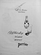 PUBLICITÉ DE PRESSE 1961 BONS VERRES WHISKY RIME AVEC PERRIER - LANGELAAN & CERF