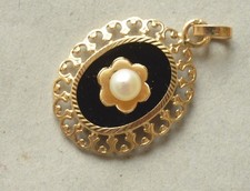 Magnifique pendentif ancien - or 18 carats - onyx et perle de culture