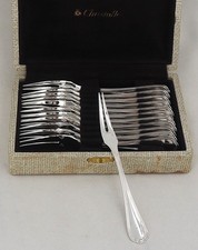 Christofle Spatours, 12 fourchettes escargots, crustacés 17 cm, proches du neuf.