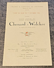 RARE : Tarif de base Chassis & Voitures CHENARD & WALKER - 7/10/1926 - Bel Etat.