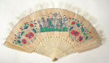 éventail ancien en plume peintes Chine 19e siècle China antic fan