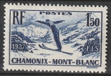 FRANCE 1937 - YT n° 334 MNH ** Championnat Internationaux de Ski, à Chamonix