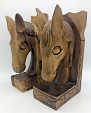 Large antique pair of french wood bookends Mid- 1900's horse sculpture