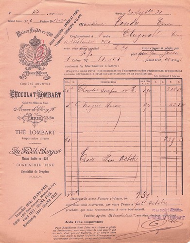 Paris chocolat lombart 1921 - paris,