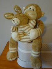  DOUDOU SINGE PANTIN 30 CM + LAPIN HOCHET 18 CM  BEIGE ET CREME AJENA NOUNOURS  