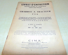 Ancien livret d'entretien + charrue F 9 A  tracteur MC CORMICK