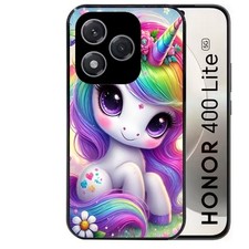 Coque noire pour Honor 400 LITE motif licorne et fleurs