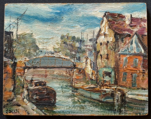 Tableau huile carton canal - tableau, huile/carton