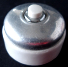 Ancien interrupteur simple, avec bouton poussoir, porcelaine et chrome -Vintage