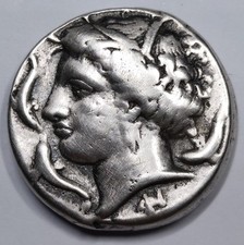RARE Grecque Argent, Tetradrachme Agathokles  (-310 B.C) Syracuse ΦI