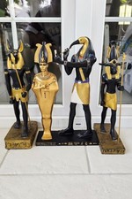 Lot 4 statue dieu Égypte Anubis Osiris Thot Khnoum pharaon égyptien 40cm dorée