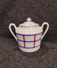 Ancien Sucrier Céramique Décor Style Vaisselle Basque Bleu Et Rouge