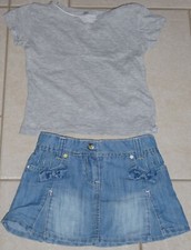 4 ans : Ensemble fille été jupe jean ORCHESTRA + T-shirt MC gris OKAIDI