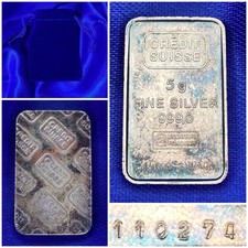 Lingot Argent Pur Credit Suisse Bank 5g Fine Silver Bar Vintage Bullion Numbered