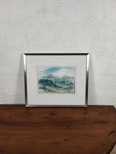 belle aquarelle avec cadre représentant un paysage multicolore La provence signé
