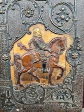 Porte Document Henri IV Cuir Rehaussé Sculpté & Gravé  document holder XIX Eme