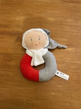 Doudou Hochet Lutin Poupée Gris Rouge Blanc BERCHET Fille  Bonnet Grelot  TTBE