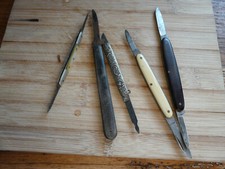 lots 5 petits couteaux ancien nacre métal nécessaire voyage taille plumes