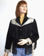 Vintage 80s Black Suede Fringes Jacket SCHOTT KENNY ROGERS Size 10 Made in USA