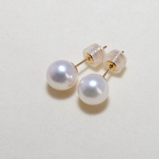 Boucles d'oreilles rondes AAA 8,4 mm perles japonaises Akoya en or jaune 18 c...