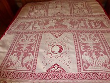 SUPERBE PANNEAU RIDEAU ANCIEN FIN XIXè ENTIEREMENT BRODE