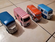 4 BOITES METAL PUBLICITAIRE FOURGONS CITROËN TYPE H Y + VW COMBI + PEUGEOT J7