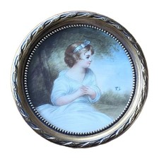 Miniature Fillette au Ruban d'après Joshua Reynolds Monogramme FL XIXe 6 cm