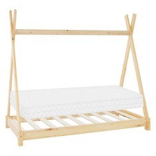 Lit d'enfant Tipi + matelas lit style scandinave en bois pin naturel 80x160 cm