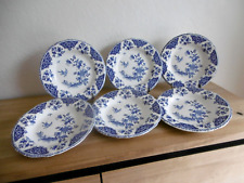 SIX ASSIETTES CREUSES FAIENCE GIEN DECOR DELFT OISEAUX BLEUS Lot C.