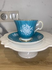 Royal Grafton bone china teapot and saucer turquoise 