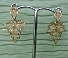 Boucles D'Oreilles Pendantes Vintage En Or Jaune 9ct Feuille D'Érable