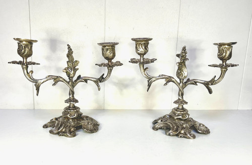 Paire bougeoirs bronze - paire,