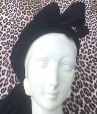 FRENCH 1920s LADY BLACK MOURNING /FUNERAL /CHURCH HAT & SILK VEIL~ OVERSIZED BOW