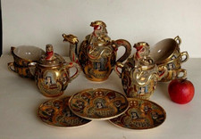 Service à the JAPON Satsuma Signed Tea Set Teapot Japanese Meïji Dragonware