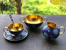 Splendide Service à Café ou à Thé en argent massif et émail RUSSIE