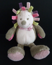 946. DOUDOU PELUCHE HOCHET NATTOU HERISSON rose gris vert grelot 17cm - TTBE