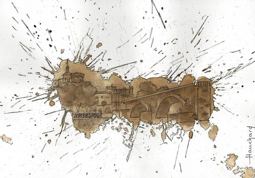 Dessin aquarelle café encre