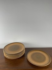 Lot 8 assiettes Longchamp années 70, grès vernissé brun, vaisselle vintage