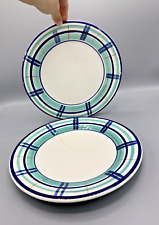 2 assiettes vintage rayures bleu et vert ceramica San Marciano Italy peint main 