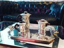 Service à Thé Café Art Déco en Métal Argenté  Ravinet Denfert vers  1930