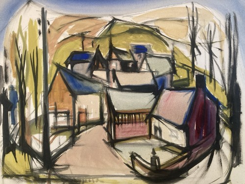 Peinture 1950 gouache cubiste - peinture,