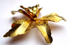 rare broche couleur or fleur orchidée perle nacre unique BIJOU VINTAGE 5