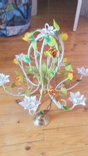 Lustre tôle peinte fleurs - lustre,