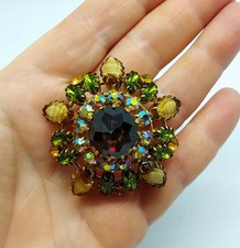 Ancienne Grande broche en cristal verre antique jewelry glass brooch