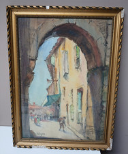 Aquarelle de Léopold Pradere Partenay "Rue de Béziers"