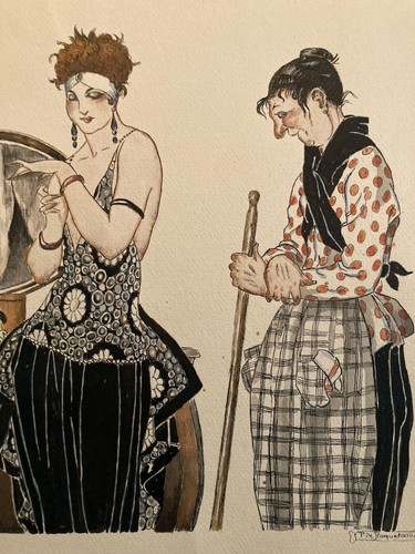 Peinture gouache art deco 1940 - peinture,